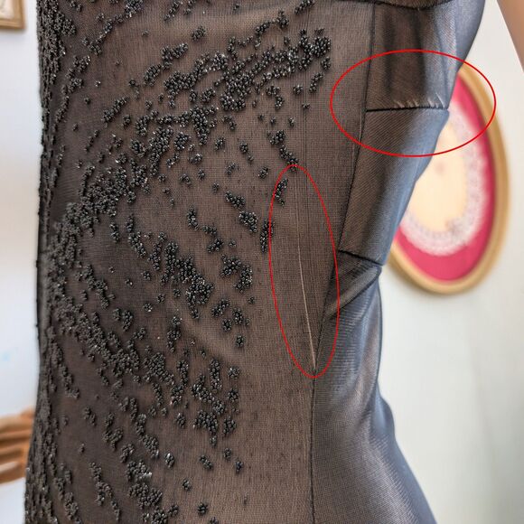 Vintage 90s LA Glo Prom Gown Black Glitter Semi Sheer Whimsygoth Dress Size M - Picture 5 of 15